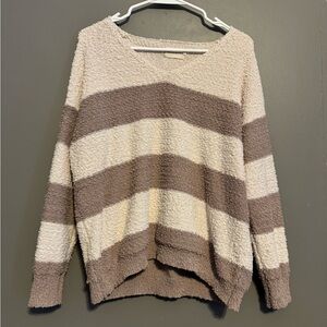 Dreamers V-Neck Sweater - Cream and Brown Stripes